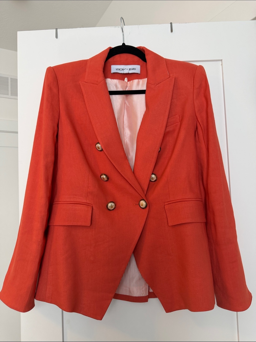 Veronica Beard coral Dickey Double-Breasted Blazer